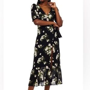 Reformation Nantes Black Floral Midi Dress